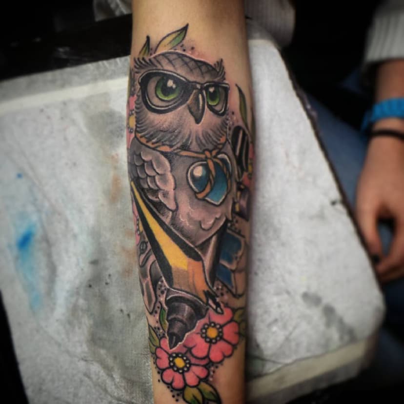 Finished the apprentices owl. #owl #owltattoo #tattoo #tattoos #neotrad #neotraditional #newschool #scotland #art #drawing #pencil