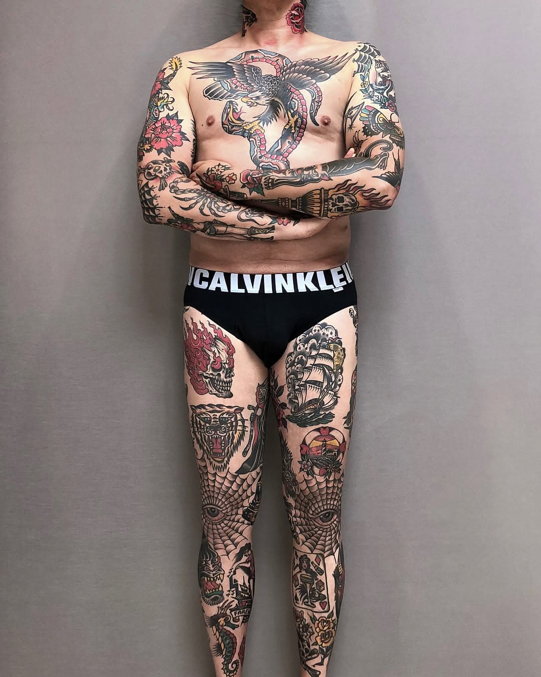 // PROGRESS ON MY FABULOUS CLIENT ANDREAS. ALL TATTOOS MADE BY ME. THX #black #color #traditional #traditionaltattoo #bodysuit #christianotto #stuttgart #palma