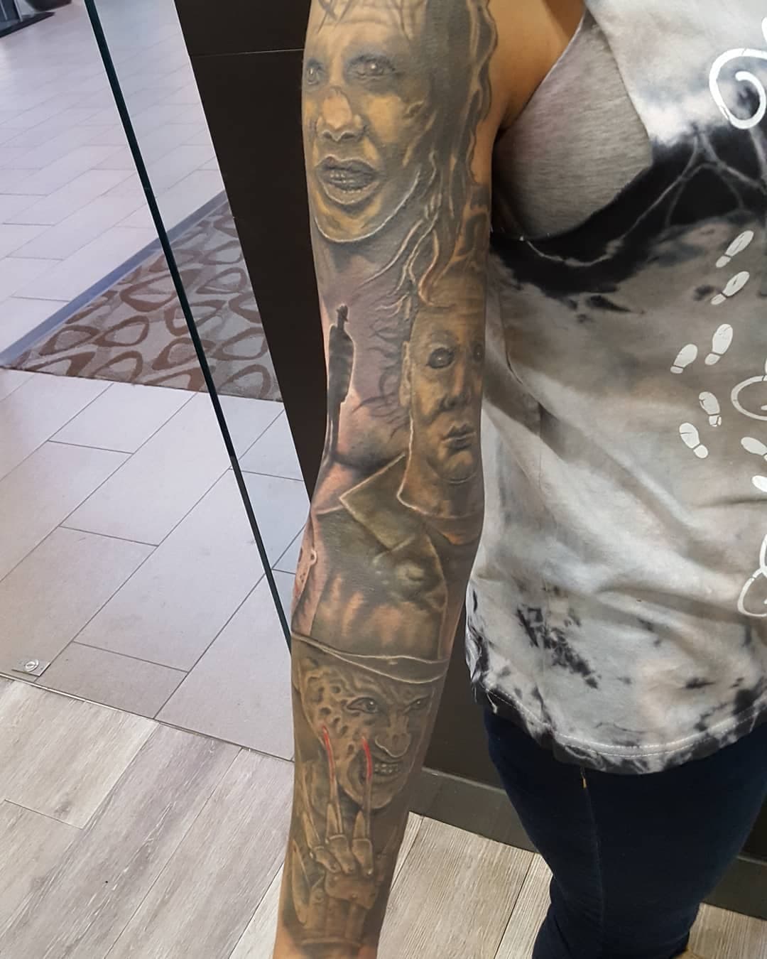 #Pennywisetattoo #Michaelmyerstattoo #Exorcisttattoo #freddykruegertattoo #leatherface #jasonmasktattoo #halloweentattoo #tattoos #tattoosbyforrest #portraittattoo #fusion_ink #StencilStuff #eikondevice #fkirons #spektraxion #ink #inked #inklife #ink_ig #realistictattoo #realistic.ink #art  #tattooculture #tattooconvictions #ForrestBateman #euphoria.bodypiercing.tattoo@gmail.com