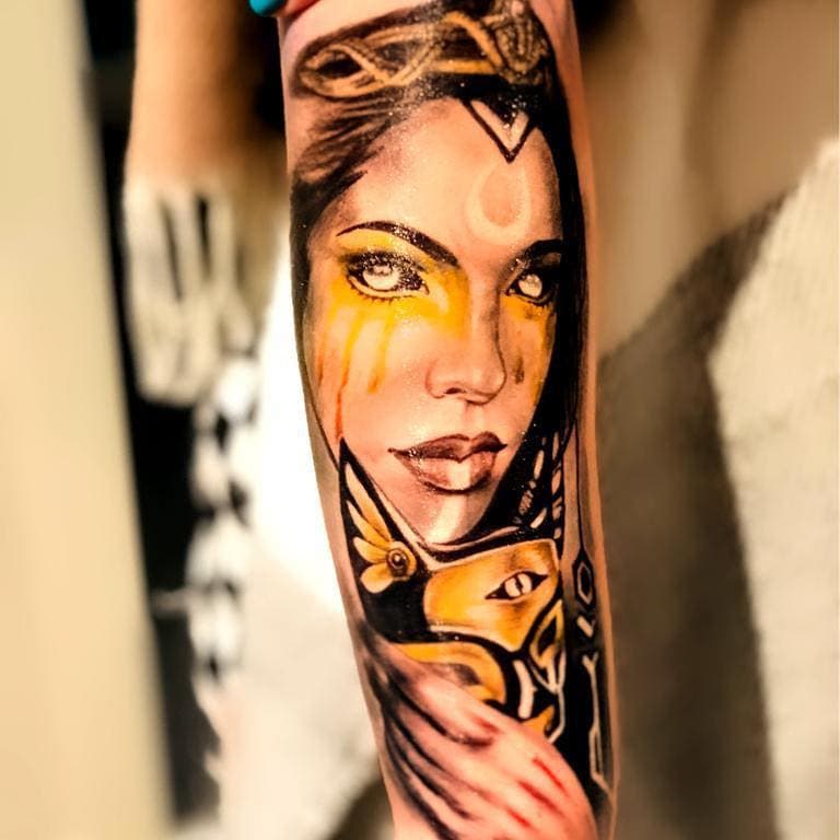 #tattoos#tattooideas #tattoooftheday#skelleton #tattoo3d #tattoomodel #tattoodesign #sleevetattoo #blackwork#cleopatratattoo done at Inktales tattoo shop by Yotattoo