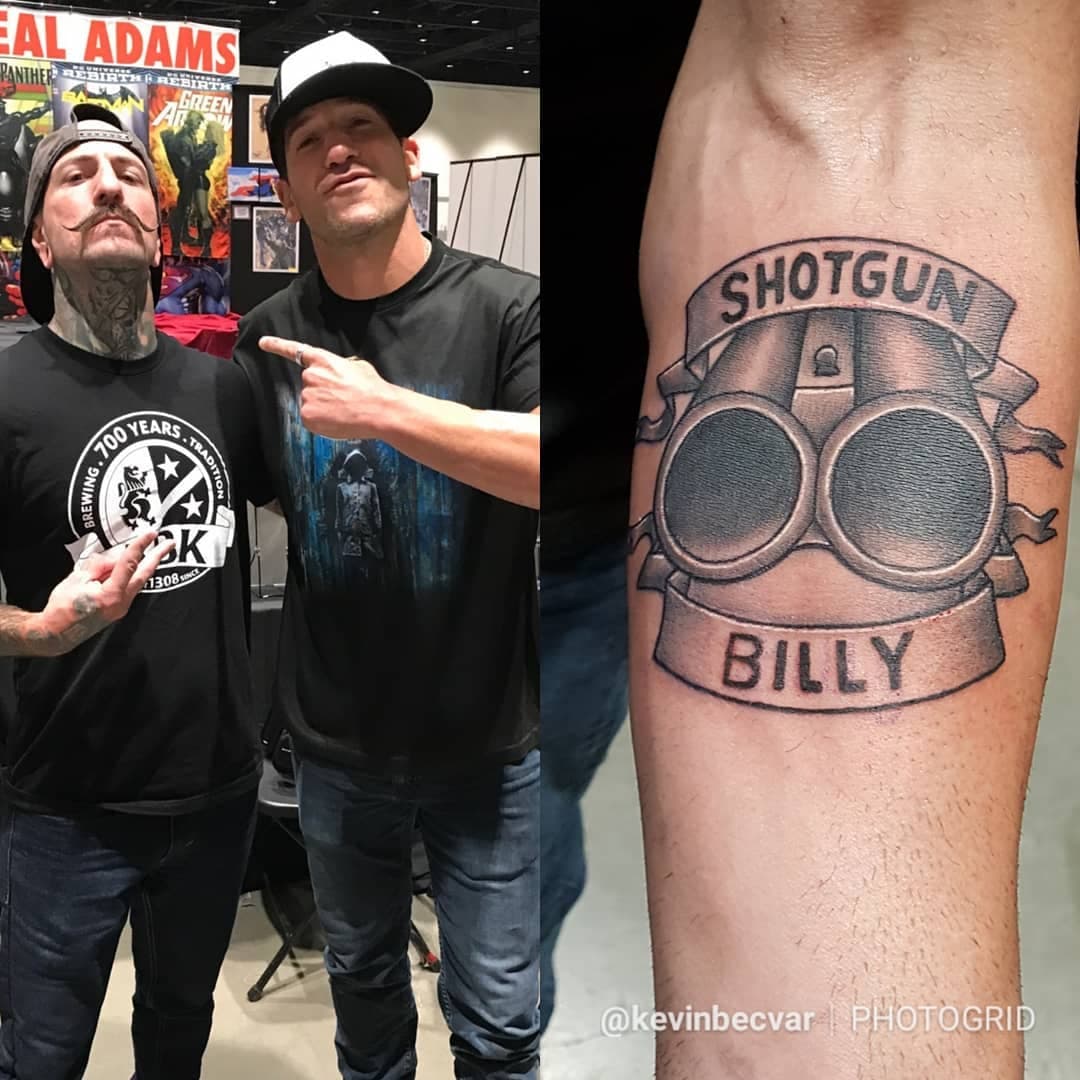 Here's the tattoo I did on the Punisher himself @jonnybernthal about a year ago.  For his son Billy. It was an honor and Jon was a humble man and positive to be around.  Watch @thepunisher on @netflix amazing series.  #jonbernthal #frankcastle #thepunisher #thewalkingdead