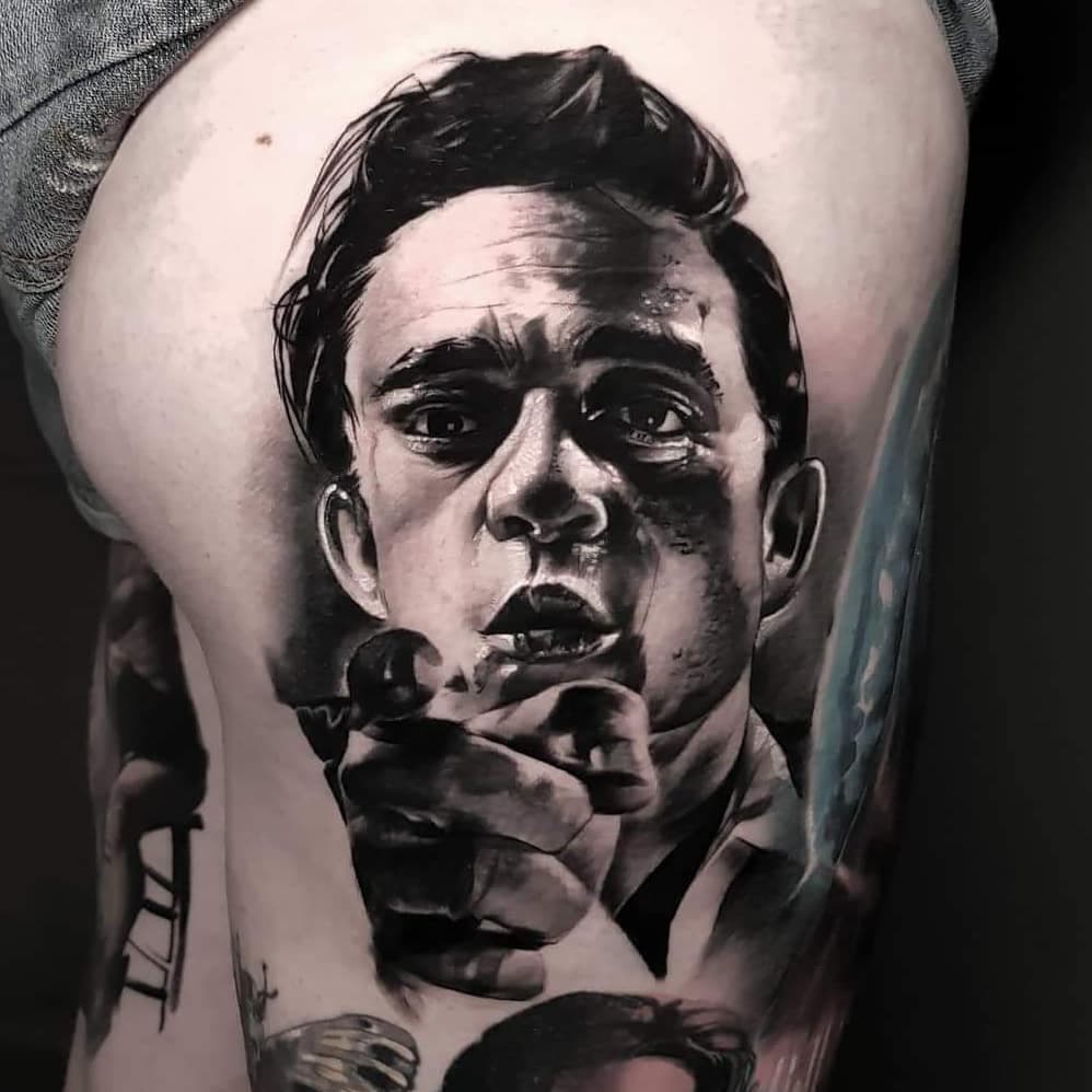 Johnny Cash by @alexanderkuzmin_tattoos 
#tattoo #tattoos #bodyart #tattooed #inked #ink #artist #tattooartist #blackandgrey #blackandgreytattoo #blackandgray #blackandgraytattoo #realistictattoo #realism #supportgoodtattooing #inkig #ink_ig #tattoodo #followme #inkmachines