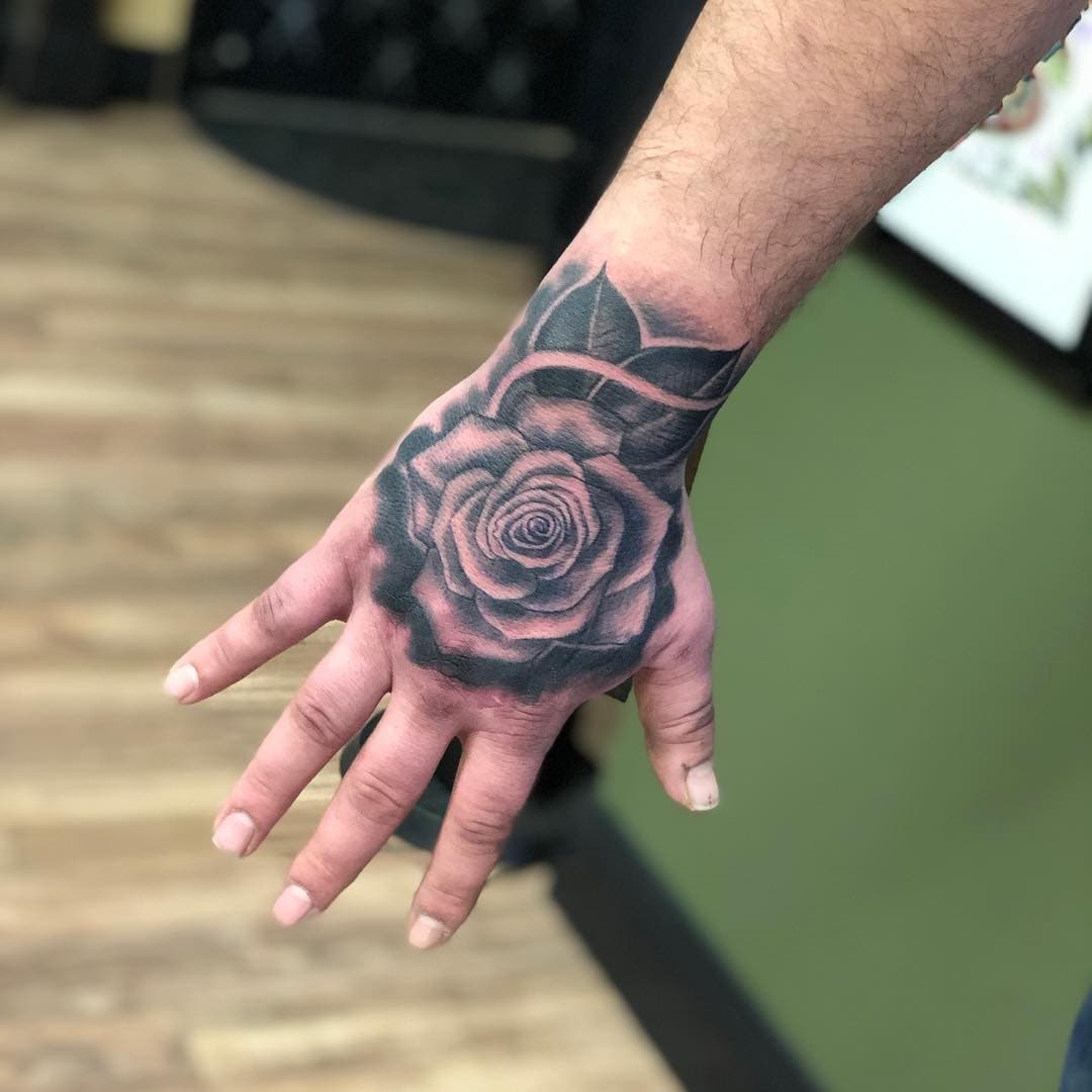 Fresh off the press job stopper!!done by @mike.irons stay posted mike will be turning this into a sleeve! •
•
•
#tattoos #tattoo #blackandgrey #handtattoo #jobstopper #takemystronghand #flatblacktattoo #carsoncitytattoo #nevada