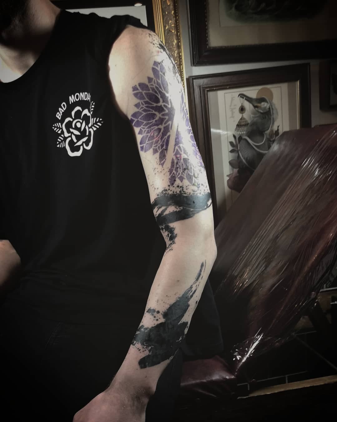 This photo is from the start of the second session I did on this sleeve.
My concept was to mix abstract black paint splat, brush stroke with more delicate dot work mandalas but still with a twist.

Please check out regularly my feed for available designs.

If you'd like to get tattooed please get in touch.
#graphictattoo #evenmoreblack 
Using @killerinktattoo supplies 
Please visit my website, the link is in my profile. 
Feel free to email me about tattoos : math@evenmoreblack.com

Thanks for looking 🌑🌑🌑 #vegan #darkartists #blxckink #tattooflash #blacktraditional #contemporarytattooing #graphictattoo #abstracttattoo #wheretheytatt #btattooing #tttism #uktta #taot  #uktattoo #evenmoreblack #onlyblackart #flashworkers #blacktattooart #avantgardetattoo #vegantattoos #blackwork #blkttt #blackmetal #qttr #sullenclothing #sullenart #goth