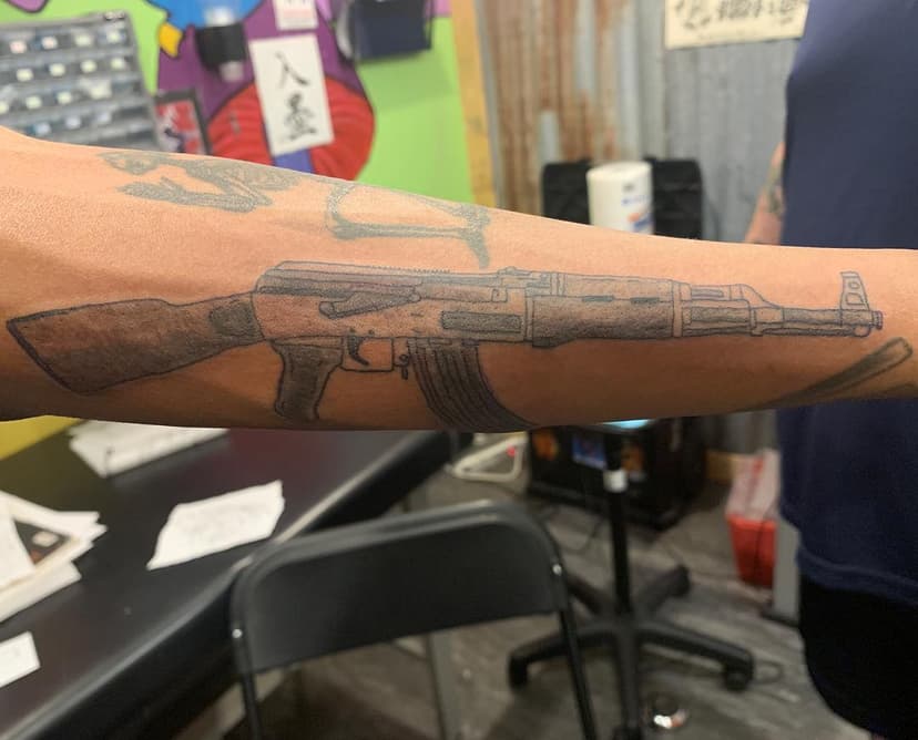 Sick AK-47 Tattoo done by our new artist! @spitzbrian come by the store today-Sunday we are doing $300 TAP OUT SESSIONS! Come threw to get a quote or get some work done! #tattoo #tattoos #ink #inked #art #tattooed #tattooartist #tattooart #tattoolife #love #artist #tattooing #blackwork #tattooist #tatuagem #instagood #tattooer #blackandgreytattoo #me #tatuaje #instagram #tattoodesign #inkedgirls #follow #tattoostyle #traditionaltattoo #tatuajes #instatattoo #blackandgrey #bhfyp