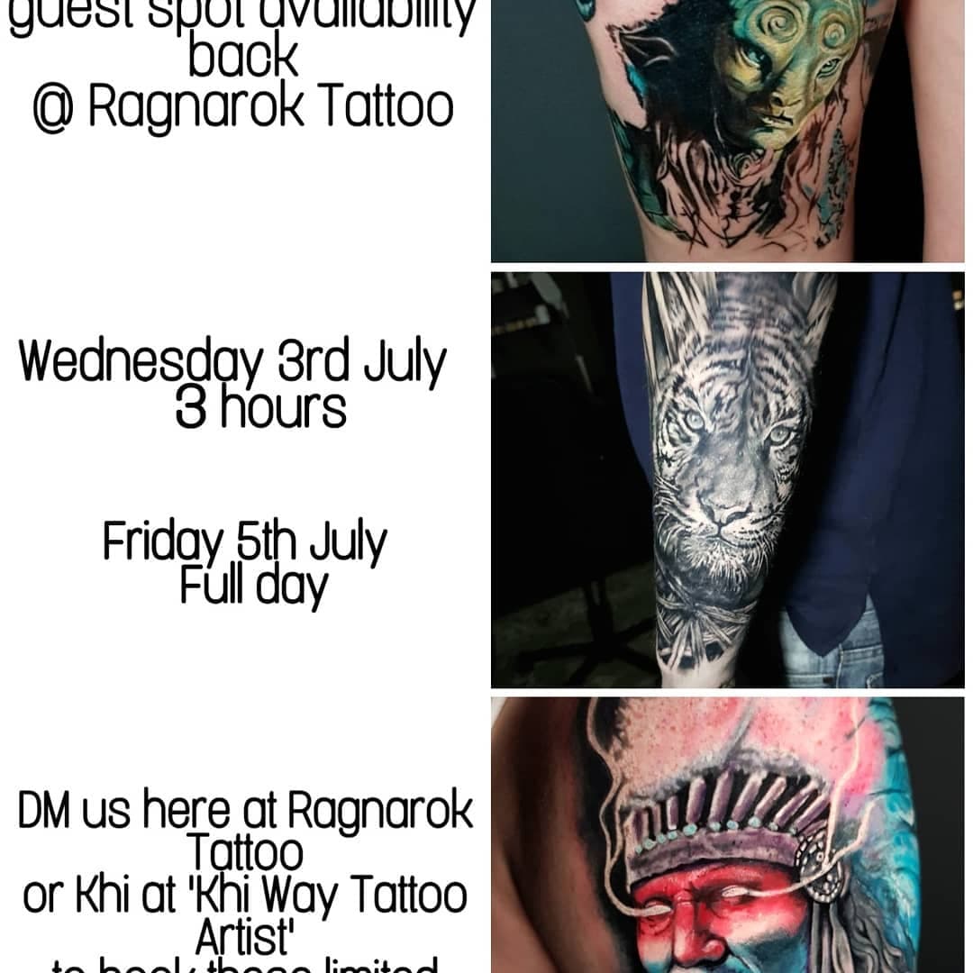 @khiwaytattooartist is coming back to Ragnarok tattoo for a limited time, this is a great opportunity to finish any ongoing work or start on that sick new tattoo idea you've been dreaming of!

These are his ONLY spaces so take the opportunity quickly or miss out!