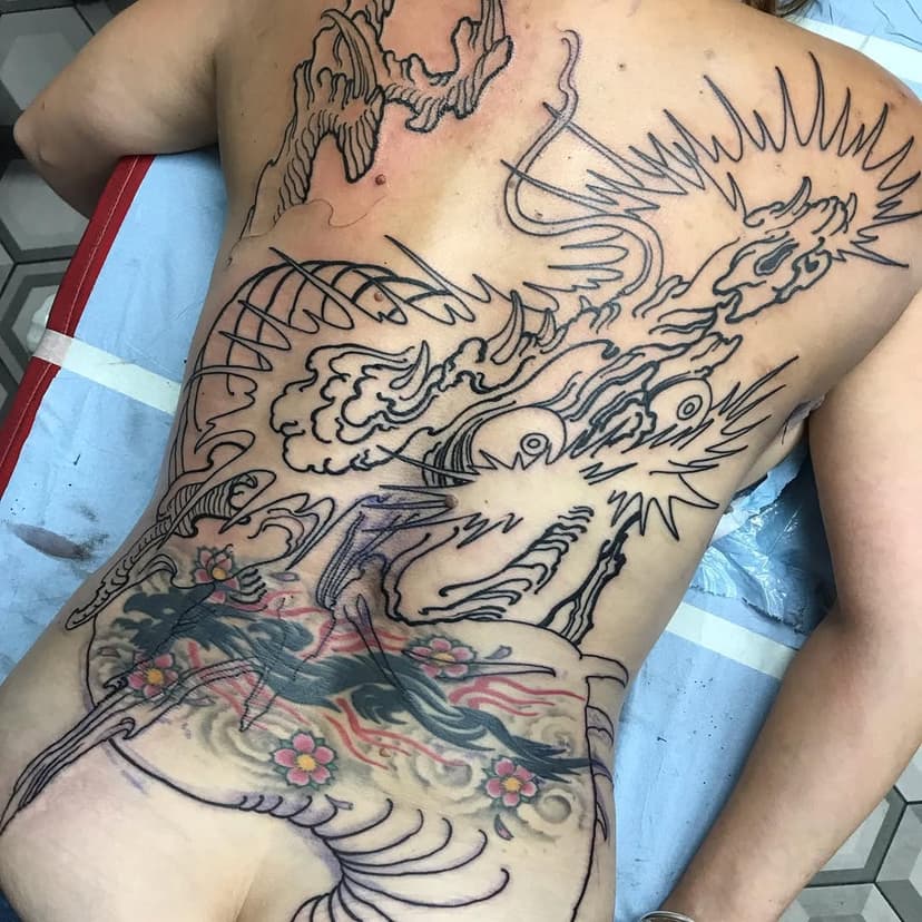 Big #dragon #coveruptattoo #fullback #japanesetattoo #inprogress #blackandgrey