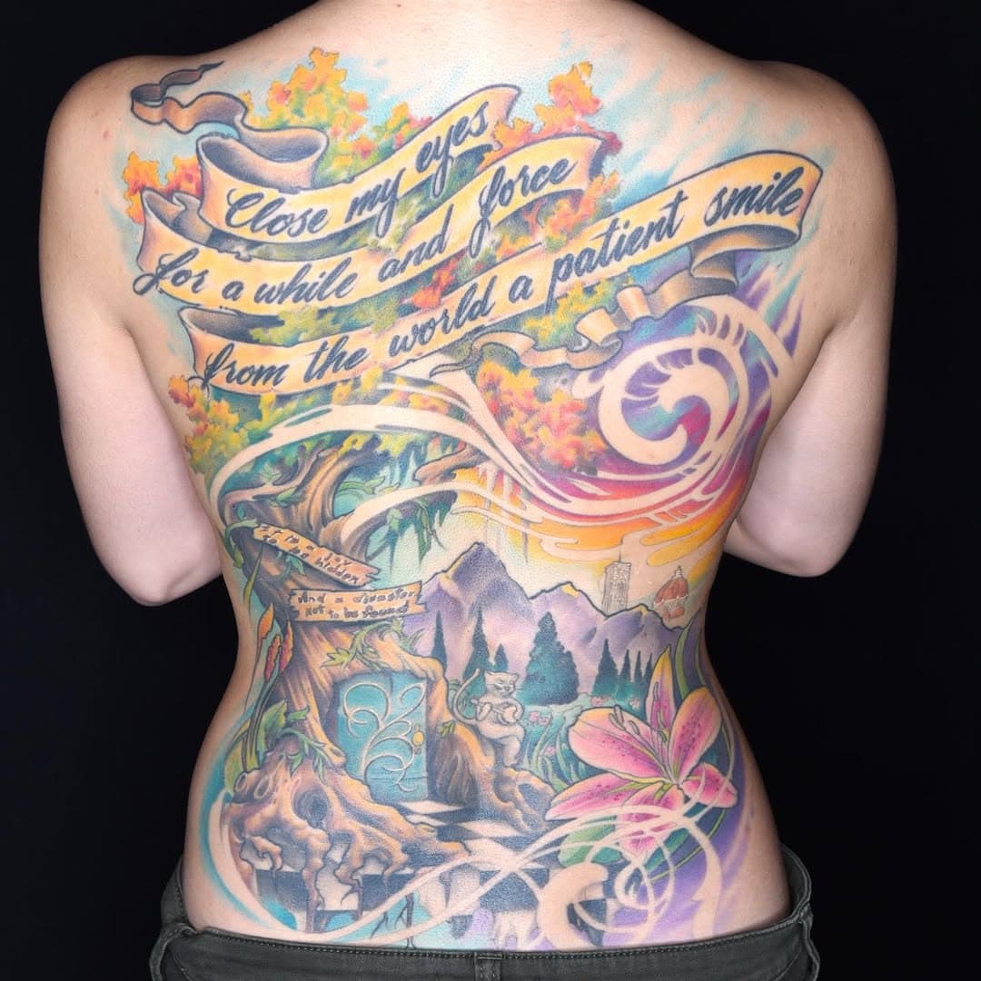 FULLY HEALED & UNEDITED back piece on the lovely Meredith by Kurt!!!
.
.
.
.
#tattoos #colortattoo #backtattoo #backtattoosforgirls #letteringtattoo #treetattoo #flowertattoo #catwithabanjo #hommagetattoo #njtattooartist #njtattooshop #winnicott #mumfordandsons