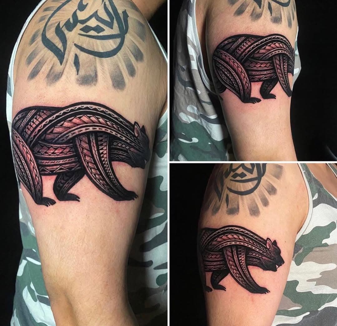 @perpetualrootz all California bears should look this killer!  We love how he put his own Polynesian spin on this piece, Awesome job. Thanks for using anchor sleeves throughout the design process.