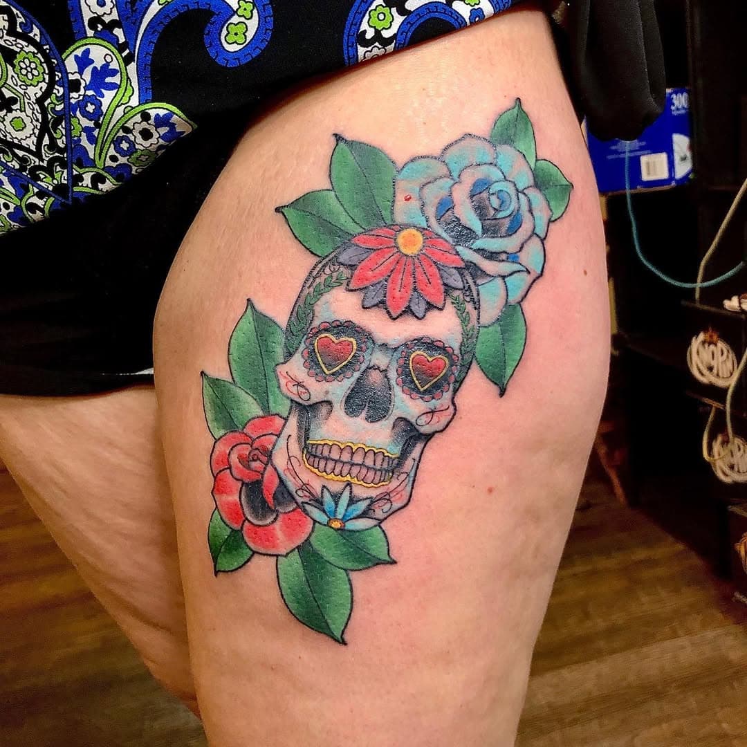 Cool #sugarskull done by @natejtattooing_hts. Go follow him and make an come make an appointment!