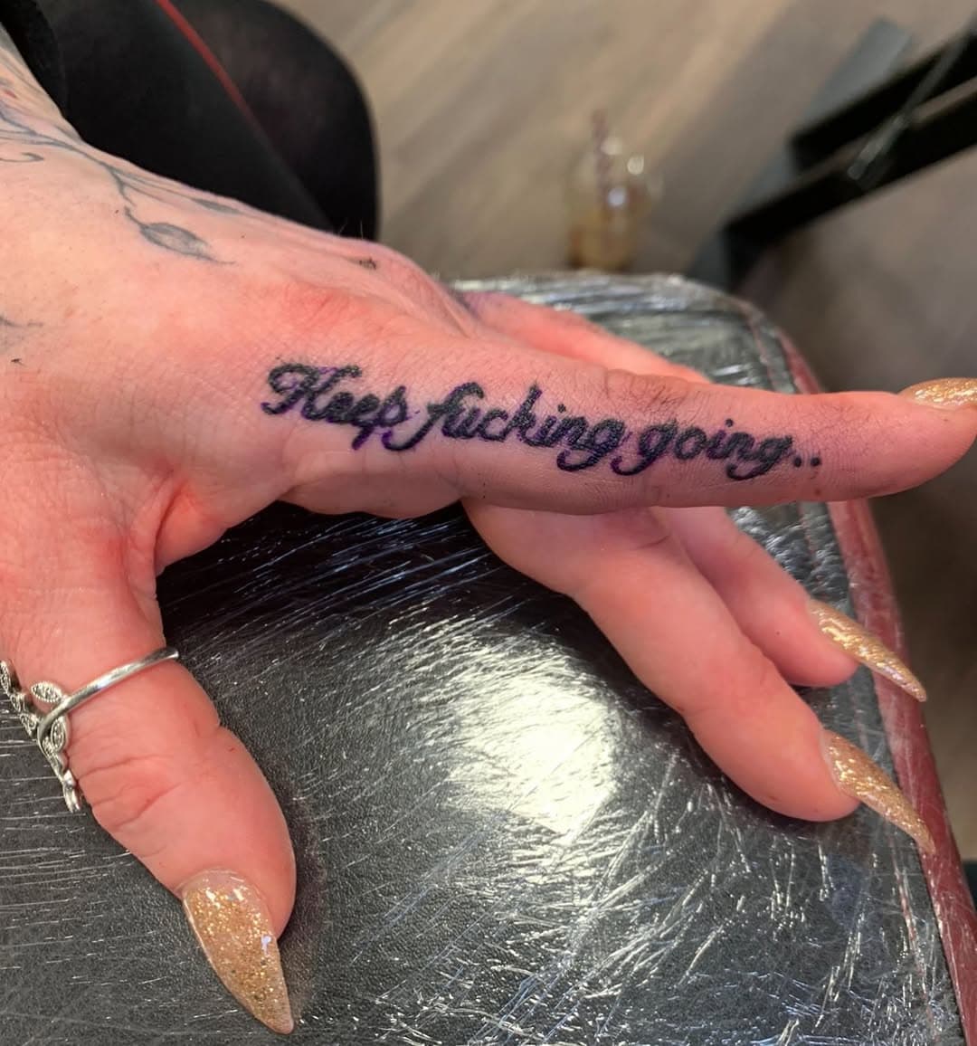 Keep fucking going.... a msg to us all done ironically just before lockdown started! #fingertattoos #keepfuckinggoing🖤 thank you to everyone who’s sent messages just to check up on me. Stay safe all of you xxx