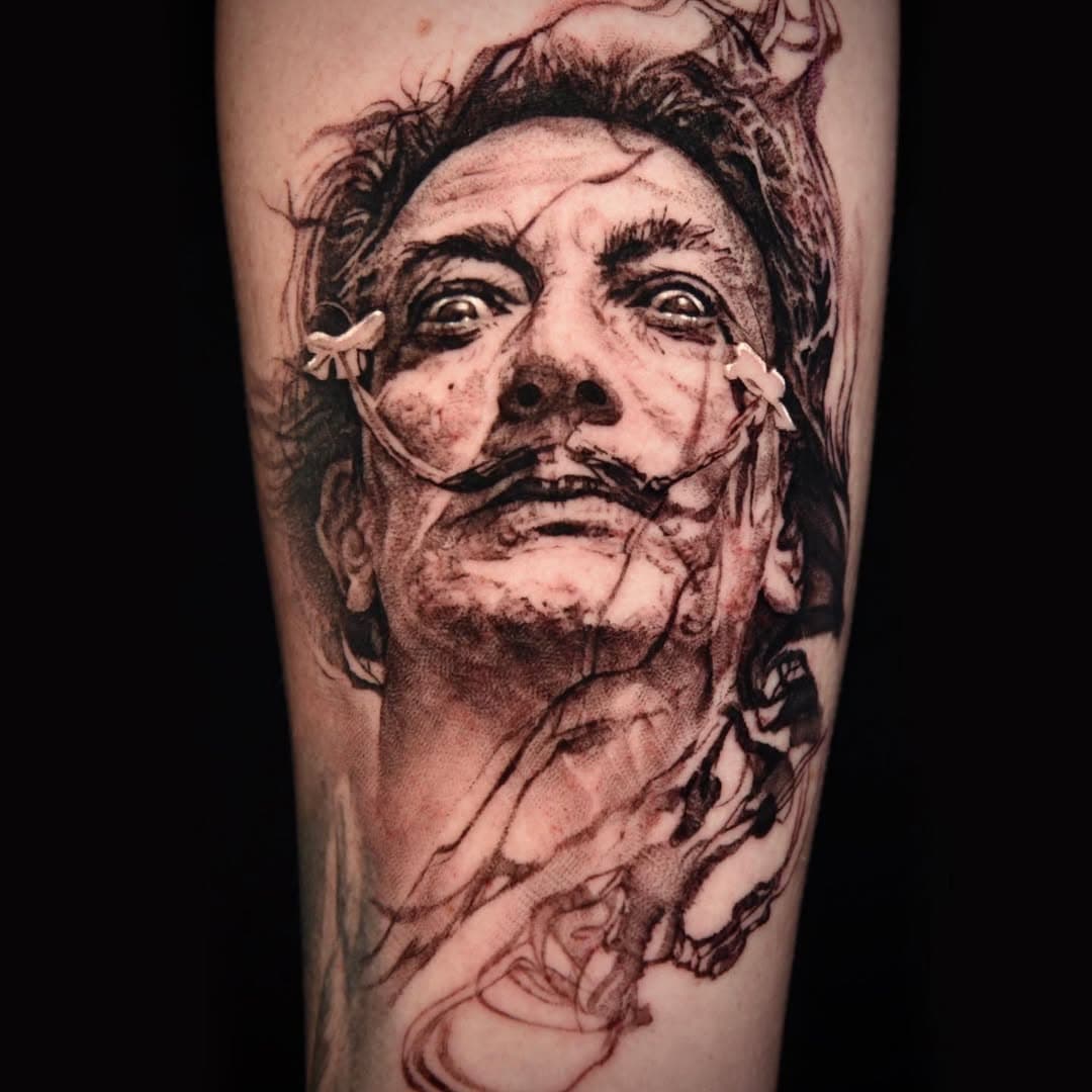 I had way too much fun making this piece! I been dying to do a Dali portrait. My favorite part was creating the skin textures, and ink flow of course. Thanks to @cheyenne_tattooequipment and @stencilanchored for making my job easy :)

#Dali #portrait #blackandgrey #surrealism #tattoo #tattoos #black #ink #flow #blackandgreytattoo #realismtattoo #portraittattoo #artist #bnginksociety #tattooartistmagazine #denver #colorado #denvertattoo #denvertattooartist #coloradotattoos #denverart