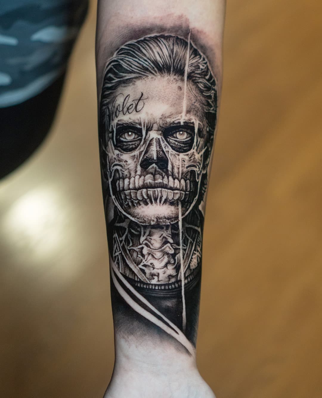 Tate Langdon from American Horror Story! ⁠
We accentuated his makeup and made it a bit more part of his face. Also - gotta love the Violet tattoo!⁠
-⁠
-⁠
-⁠
-⁠
-⁠
#blackandgrey #blackandgreytattoos #americanhorrorstory #AHS⁠
#tatelangdon #AHSfans #evanpeters #darkart #portrait #portraittattoo #realistictattoos #stencilstuff #inked #the_inkmasters #inkjunkeyz #ink_ig #skinartmag #tattoorevuemag #tattooart #njtattoo #newjerseytattoo