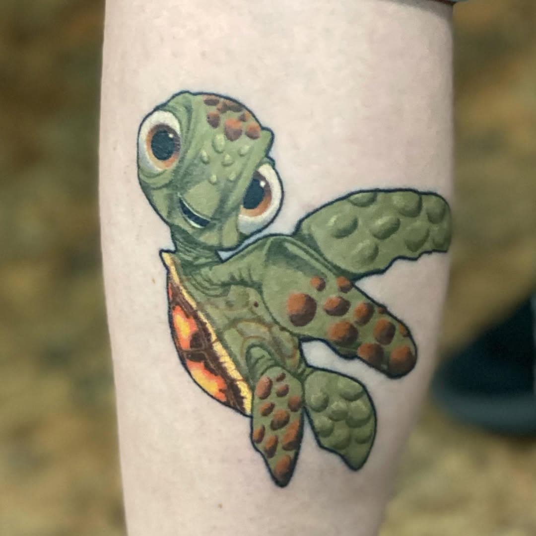 Healed squirt by Max @babyhandstattoo 
.
.
.
.
.
#findingnemo #squirt #tattoo #tattooartist #tattoos #colortattoo #lakelandtattooshop  #tattooshop #lakeland #lakelandflorida #lakelandtattoos #lakelandtattooartist #kingpintattoosupply #thesolidink #solidink