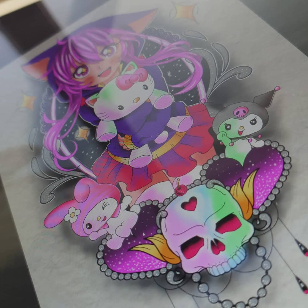 SOLD Manga girls and cute pastels galore in this absolutely stunning #shintattoo #tattoosforgirls #hellokitty #mymelody #kuromi #walltowallcolour #stickertattoo #pasteltattoo #colourtattoo #diddy #foreverandevertattoo #bournemouth #uk