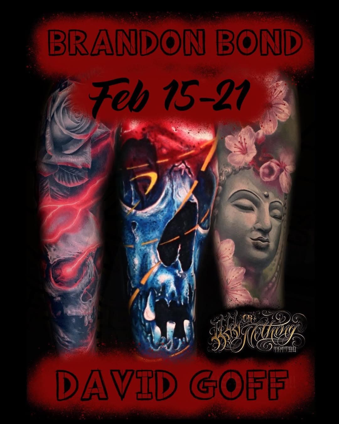 Feb 15-21 #GuestSpot + 1 available collaboration! I’m thrilled to announce that I will be returning to @aontattoo and @ANTiArtElite  And will be doing a collaboration w/ @BrandonBond11 on 1 Lucky Client! 
I am also Available for solo tattoo appointments in the public studio! 

Limited tattoo appointments available so send me a message ASAP for solo pieces or send a message directly to @BrandonBond11 to secure the #TattooCollaboration The 1st deposit sent in GETS IT! 

Collaboration as always will be done in the luxurious Private Studio @ANTiArtElite 

The #GuestArtistExtravaganza continues now at @AONtattoo. Artists from San Diego, Miami, Aruba, Texas, Alabama, New York, Arizona and Germany are all coming! 

#GuestArtistsWelcome always for 20 years. Come get tattooed by our illustrious group of guests traveling from everywhere to #SmyrnaGA to tattoo at #AllOrNothingTattoo 

If you are an artist send a DM and lets book a trip to #ATL!

#besttattoos #calligraffiti #atlantatattooartist #gatattooers #atlantatattoo #atlantatattooartists #atlantatattoos #atlantatattooshops #atlantatattooshop #atlantatattoostudio #atlantatattoosupplies #AONalumni #AONfamily #AONfamilia #brandonbond #atltattooartist #realismtattoo #girlswithtattoos #realistictattoo  #AONalumni #realismtattoos #graffitiart #skinandinkmag #bestofatlanta
- [ ]