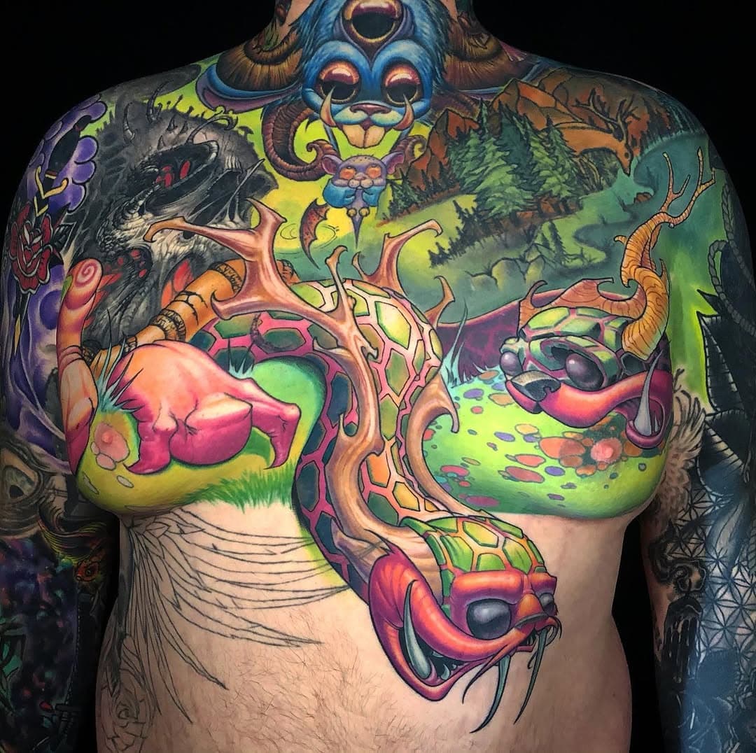 It’s rare to stumble across a “Viner Serpent” in @carkayous , much less a two headed one that has taken up a human skull for its home.  Luckily these things are on the brink of extinction because all they do is destroy every eco system they encounter.  I better do my part and get rid of this bad boy.

.
.

. **Tattooed with an @fkirons wireless Flux using @tatsoul Envy Cartridges and @eternalink in my @hivecaps @loosescrewtattoo and healed with @saniderm and @h2oceanproteam :) @heliostattoo #tattooistartmag #inkedmag #carkayous #tattooistartmagazine #evolvedmagazine #tattoosnob #fkirons #fkironsproteam #newschool #newschoolartist #sanidermproteam #rvanewschool #rvatattooartist #vatattooartist #rvatattooshop #richmondtattooartist #virginiatattoo
#jessesmith #jessesmithtattoos #loosescrewtattoo #heliosproteam