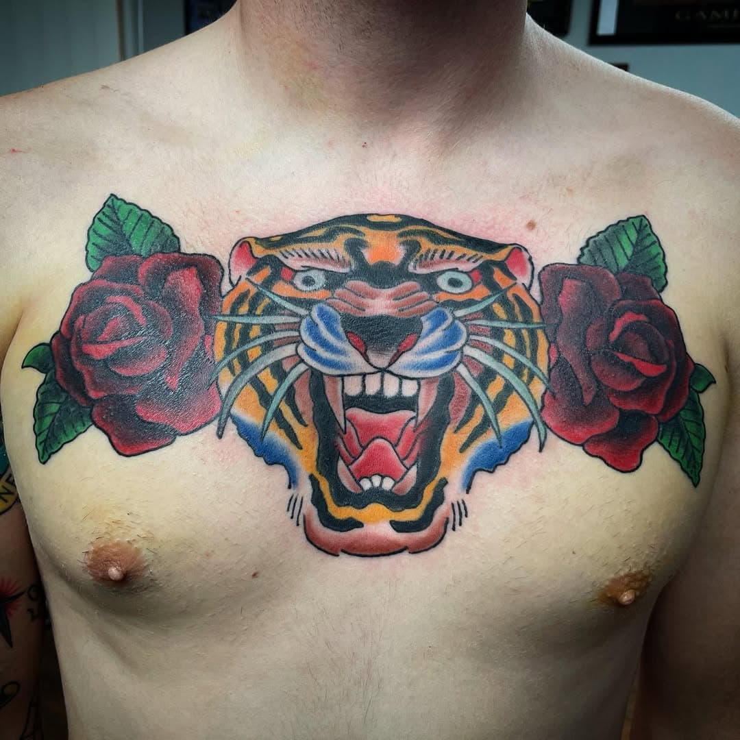 By Shaun Glover #sideshowtattooal #shaunglovertats #tattoo #tattoos #traditionaltattoo #tigertattoo #ink #inked