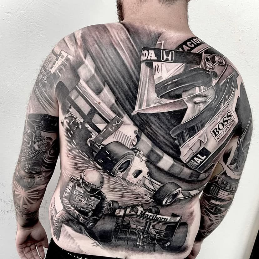 Finally I got to do some new F1 stuff on my old friend @hall_rickard , this time we went on and did a backpiece following the same style as his legendary sleeve you all seen so much of 👊😊. Parts of the tattoo is still fresh so I will post another photo of the healed piece as soon as I get the chance.

#tattoo #tattooinspiration #tattoos #tattooartist #tattoobackpiece #tattooback #tattoof1 #formel1 #f1tattoo #tattooart #tattoocar #cartattoo #spookyfishtattoolidköping #spookyfishtattoo