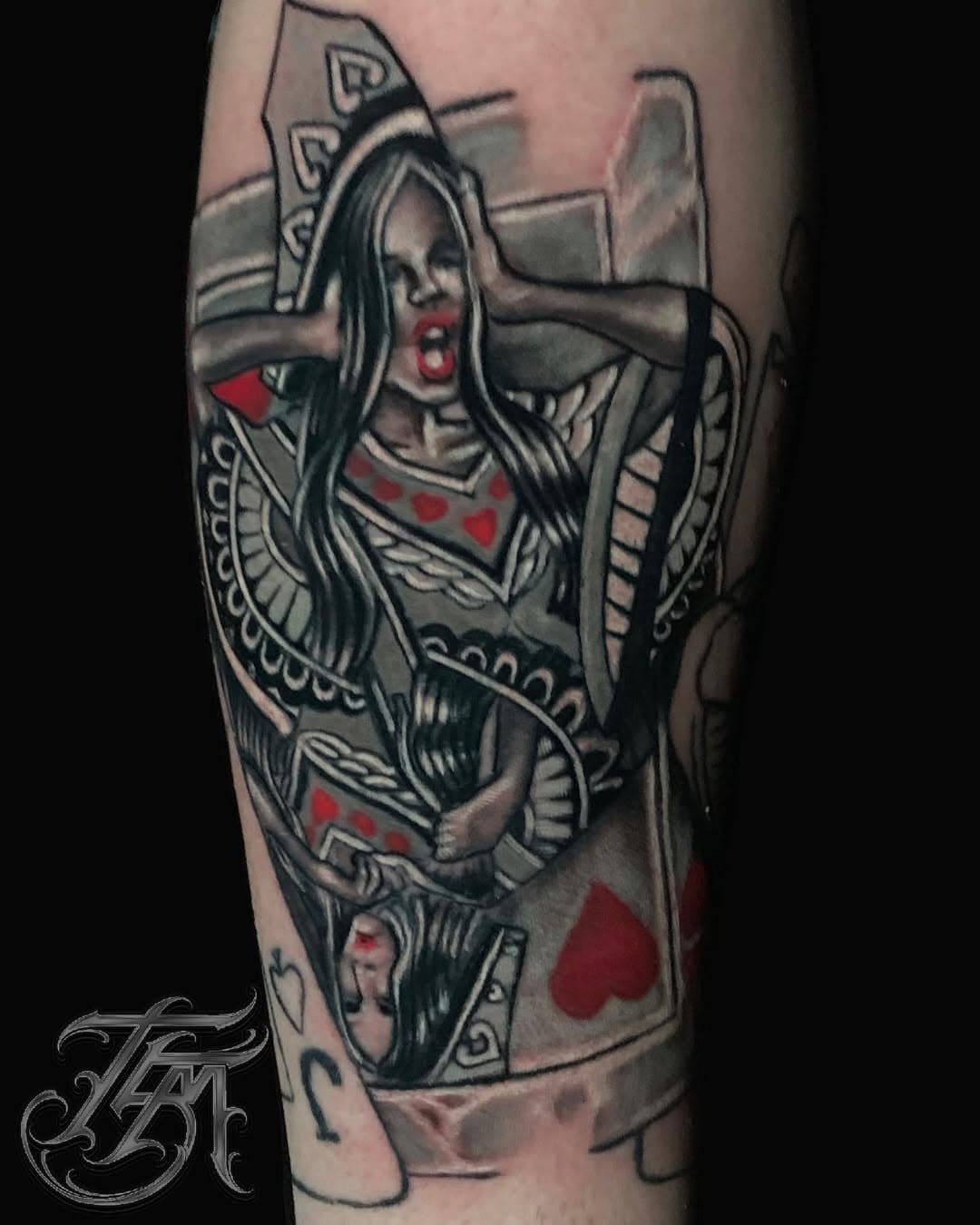 #newsleeve #started  #playingcards #playingcardsart #playingcardstattoo #queen #king #jester #joker #tattoo #terrymayo #cattattoo #cattattoocom #dallas #texas #customtattoo #tattoos #addison  #addisontattoo #dallastattoo #tattooartistmagazine #toptattooartists @cattattoodotcom