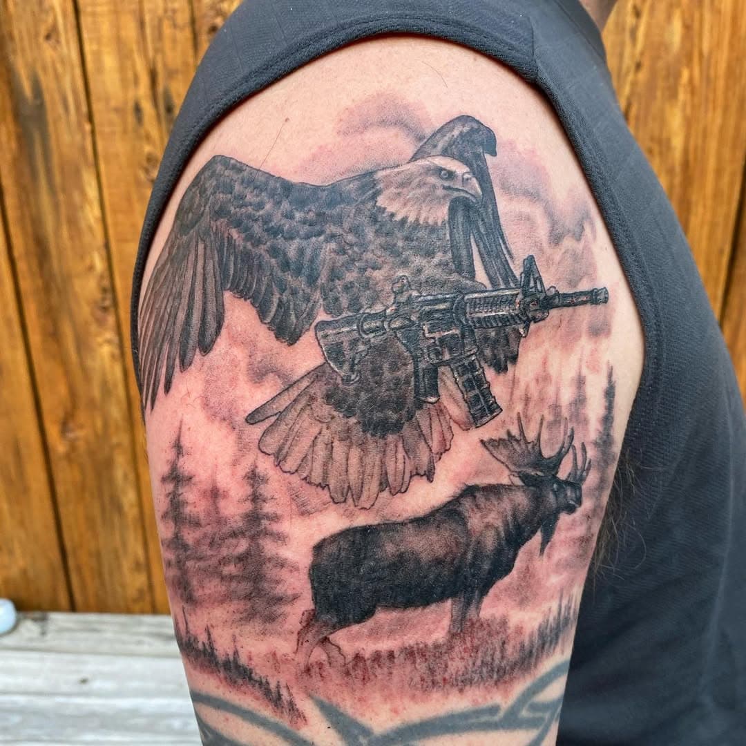 FREEDOM EAGLE #blackandgreytattoo #blackandgreytattoos