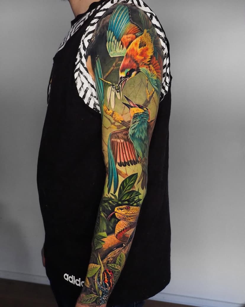 Full arm done! It will just need an extra session for finishing some details ⚡️ thank you everyone for the great feedback with this project 🤩
.
.

All shares, comments and likes are appreciated
.
.

#Tattoo #tattoocolor #colortattoo #copenhagentattoo #killerinktattoo #dermalizepro #dropoutartist #denmarktattoo #sleevetattoo #cheyenne_tattooequipment #worldfamousink #cheyennetattooequipment