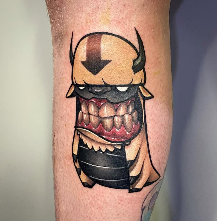 Appa from Avatar the Last Airbender 🔽 for Sammy 🙂 #tattoo #ink #cartoon #graffiti #teethtattoo #avatarthelastairbender #appa #avatartattoo #animetattoo #skinartmag #radtattoos #inkedmag #thenewnewschool #tattoosnob #tattrx #d_world_of_ink #stencilstuff #electricinkeurope #redemptiontattoocare #electricink #starrtattoosupplies 
thanks Sam!! Great to meet you 🤘