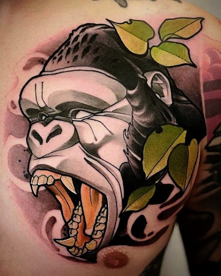 Welcome to the Jungle 🦍🌴
Eine weitere Folge von
"Expedition ins Tierreich" von unseren Naturburschen @marcoschmidgunst wurde dieses schöne Tattoo in seinen
 "Neo-Traditional" Style umgesetzt!
Was sagt ihr Top 🔝 oder ⬇️?

#saveanimals #savetheplanet #tattooart #brustoderkeule #gorillas #gorillatattoo #neotraditional #vegantattoo #vegantatooartist #neotradi #neotradtattoo #neotraditionaltattoos #neotrad #berlintattoo #tattooberlin #feelfarbig #supportgoodtattooing #berlintattooers #neotraditionalworldwide
#kingkong #instattoos #instatatto #tattoo #tattoos #tattoosnob