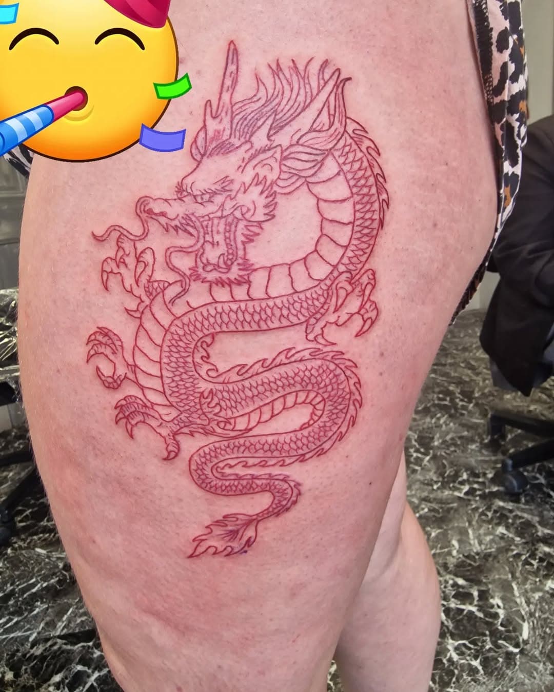 Got to do this red Chinese dragon design this week, red takes so much longer than black does but so worth it . Can't wait to add more. 

.
.
.
#redtattoo #reddragontattoo #chinesedragontattoo #thightattoo #redchinesetattootattoo #marketharborough