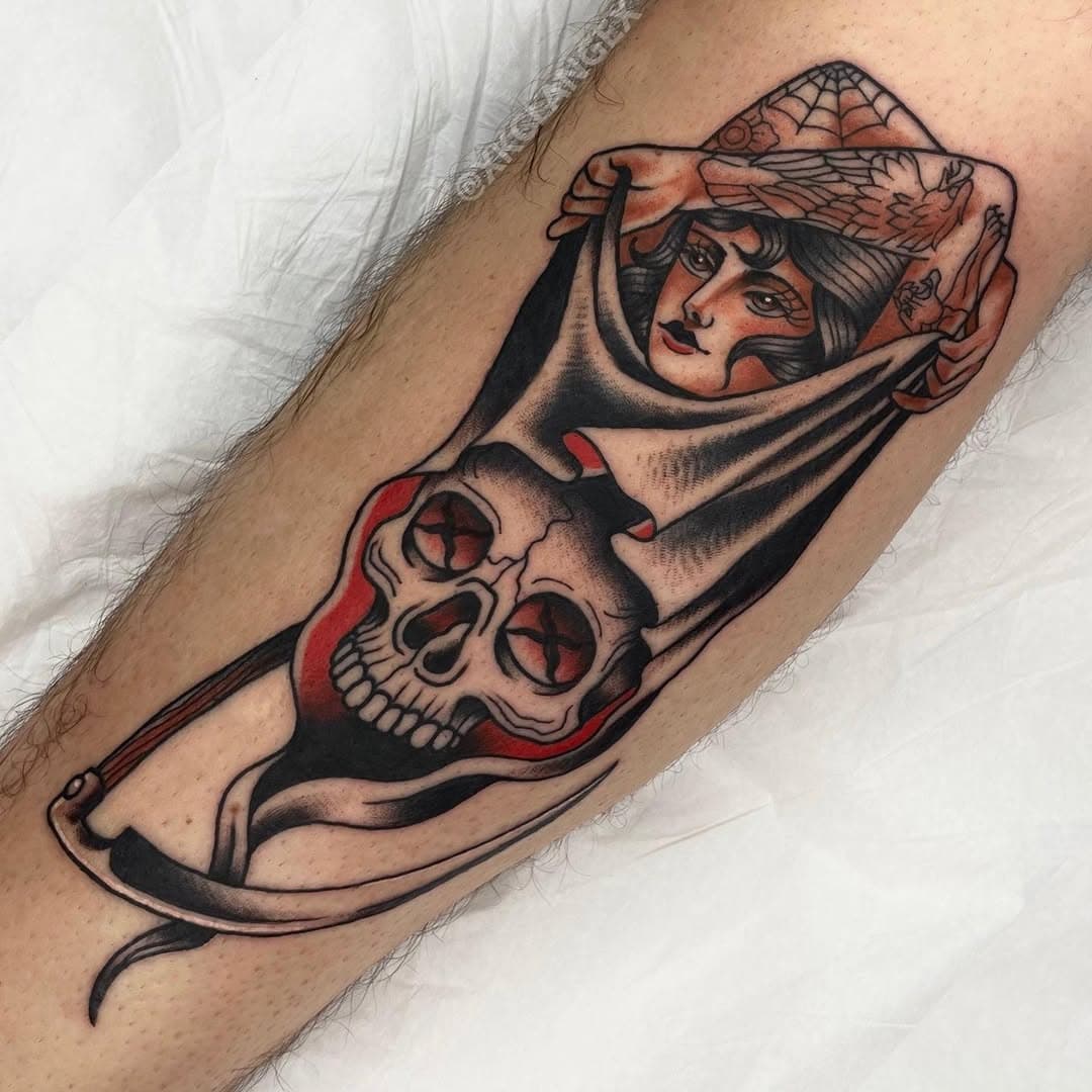 So stoked to have a chance to do this on someone already! Thank you @justusm77__smcf!
.
.
Booking for August. Let’s party! 
#tattoo #traditionaltattoo #reaper #tattooedtattoo #flashing #bellingham #pnw