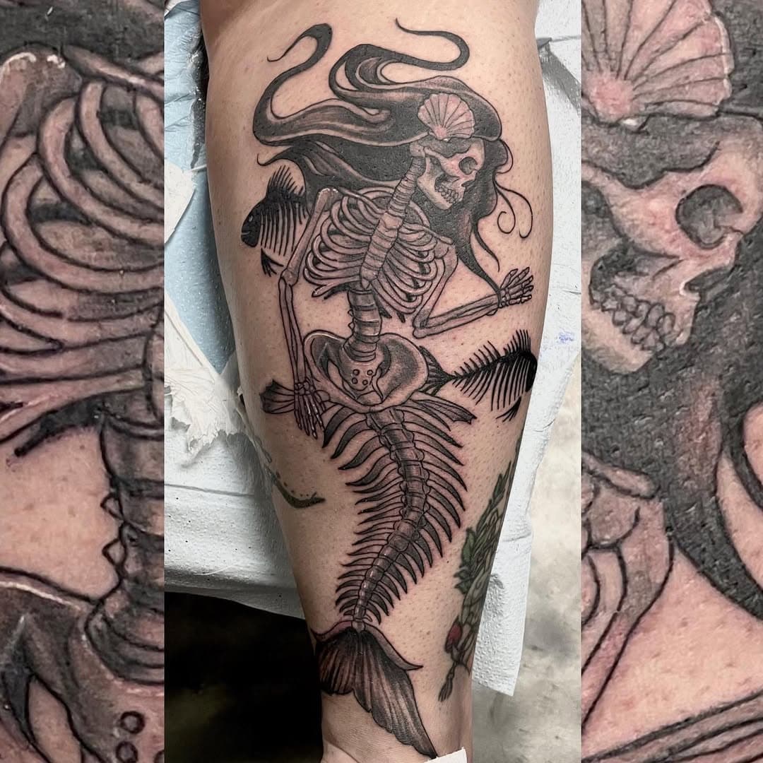 Fun Skeleton mermaid .
.
.
.
.
.
#cherryhilltattoo #naplestattoo #naplesflorida #blackandgreytattoo #floridatattooartist #tattooartist #colortattoo #swfltattoo #mermaidtattoo