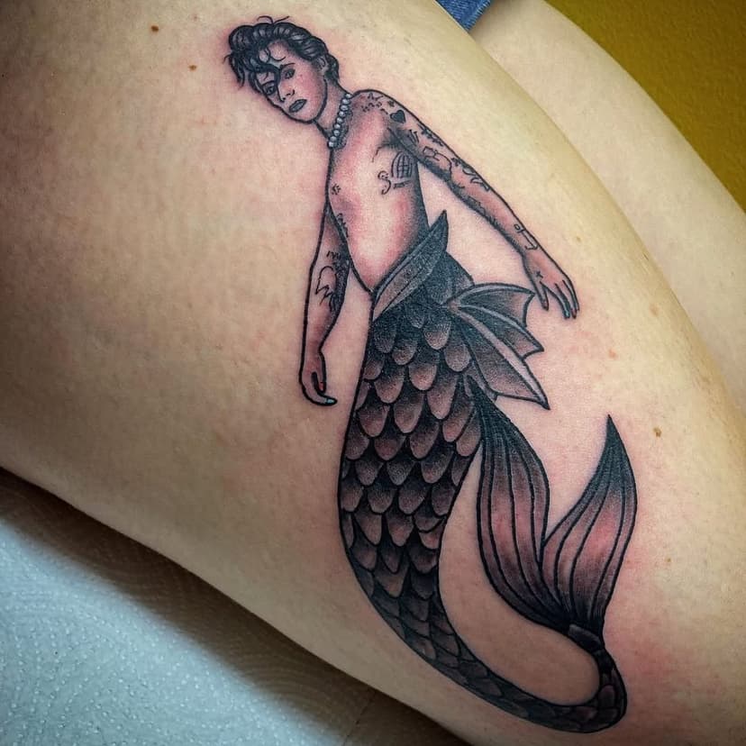 Awesome Harry Styles merman by @rachelritchietattoo 🏳️‍🌈
.
.
.
.
.
.
.
.
.
.
.
.
.
.
#tattoo #tattoos #luckycattattooglasgow #luckycattattooparlour #glasgow #glasgowtattoo #glasgowtattooartist #guyswithtattoos #girlswithtattoos #finelinetattoo #traditionaltattoo #glasgowsfinest #finelinesforever #harrystyles #harrystylestattoos