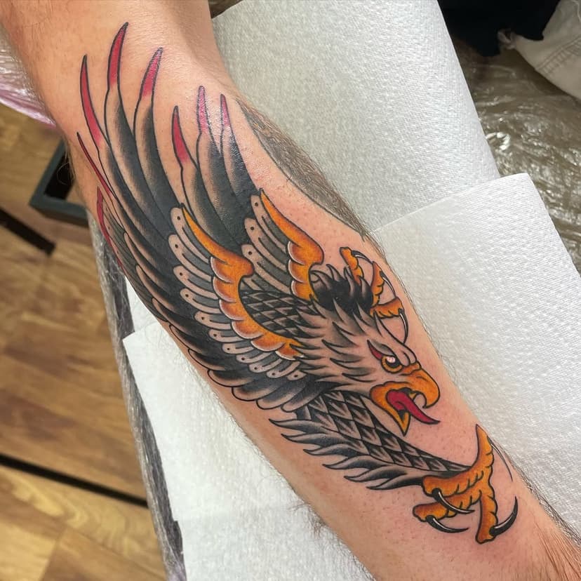 Forearm eagle for @benwgraver thanks again mate! Taking bookings for July onwards. DM @adamdowningtattoo for appointments