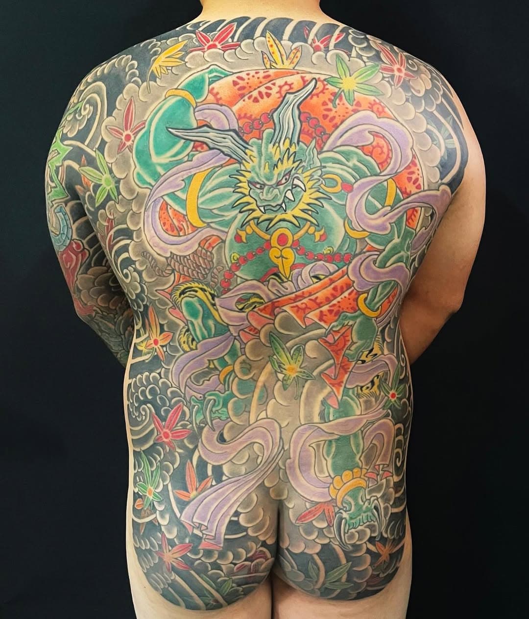 Finished Mikes #fujin backpiece. It is always great to work with a client who goes for the big stuff. This was his second tattoo, the first being a sleeve and chest panel. Keep the amazing ideas coming folks and I will keep putting them on you. 
.
.
.
.
.
.
.
.
.
#tattooagogo, #nolairezumi, #wabori,
#backpiece, #irezumi, #magazinestreet, #lousianatattooartist, #japanesetattoo