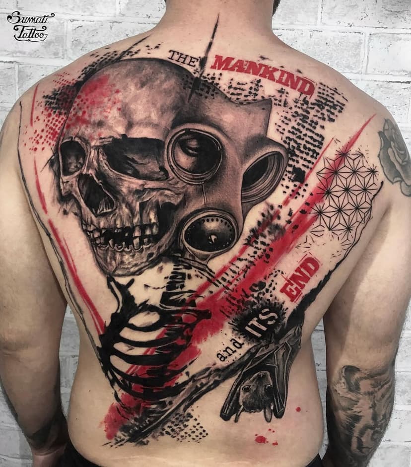 A humanidade e seu fim - Criação autoral desenvolvida em Trash Polka para meu amigo @paulo_santinelli feita em 15 horas! Trabalho premiado no evento @anonymoustattooconvention ! Paulo muito obrigado por aceitar novamente este desafio e ter a resistência de aguentar firme essa obra na pele! Agradeço também ao jurado @rogerkichalowskytattoo pela responsabilidade em julgar esta categoria! Obrigado a minha família pelo apoio e amor sempre! #ewersumati #sumatitattoo #trashpolka #trashpolkatattoo #trashpolkaart #skulltattoo #skullart #pynguymtattoosupply #baurutattoo Apoio @pynguymtattoosupply