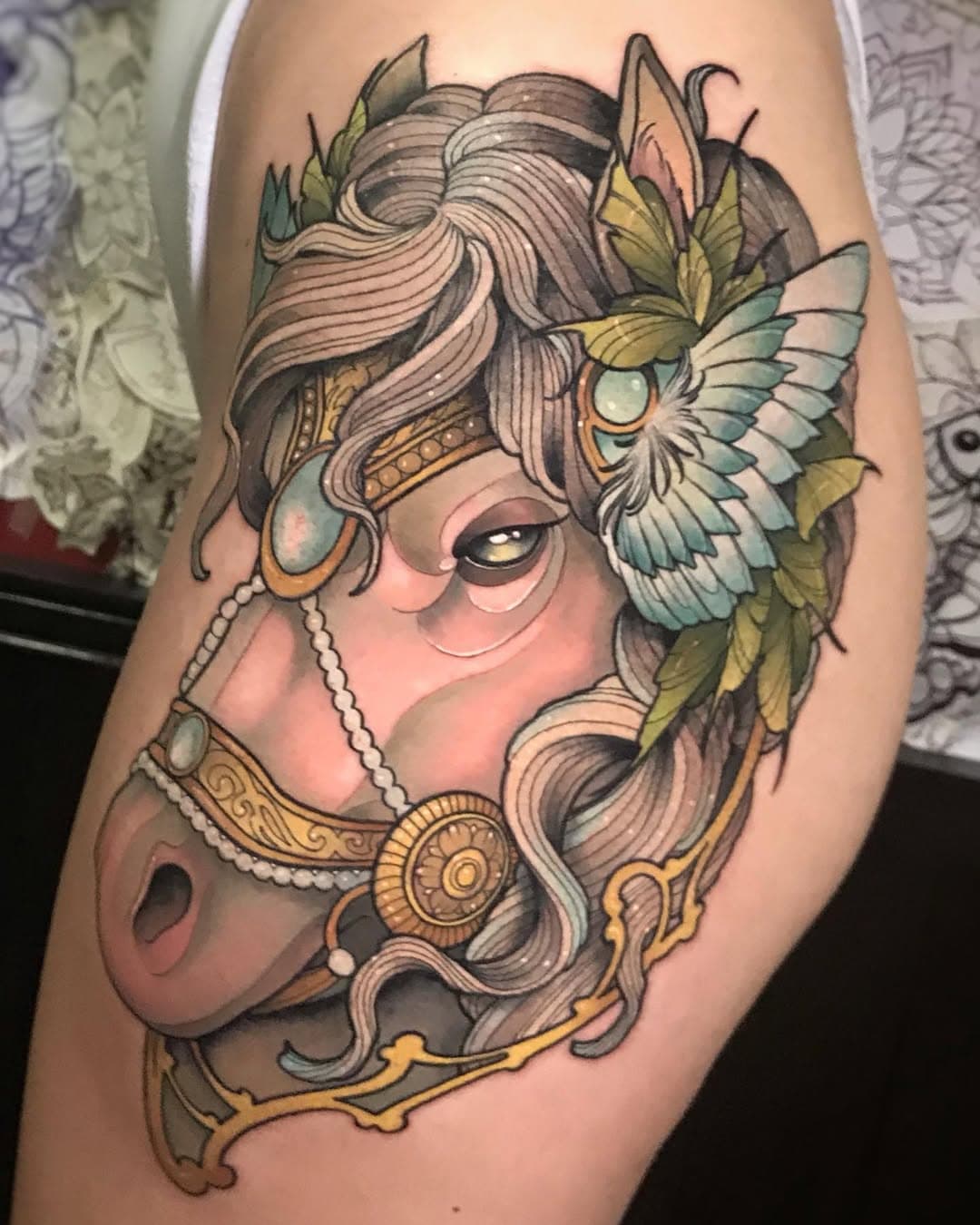 Kuń🐴
 
Swipe left to see healed tattoo :) 
The skin texture is caused by a blanket 🤭

Thank you @koniu.jpg 🤍 it was a huge pleasure to tattoo you!

—————————————————
Done with 
@inkjecta Flite X1 🤍
@inkjectapro 
@neba.pl Processing Butter
@neba.pro 
@emalla.official 

—————————————————

#tattoo #neotraditional #neotraditionaltattoo #neotradeu #neotraditionaltattoos #besttattoos #tattoooftheday #tattoos #ladytattoo #legsleeve #horsetattoo #stalionhorse #stalion #staliontattoo #pegasustattoo #pegasus #hiptattoo #legsleevetattoo #legtattoo #ink #inked #inkedup #sullen #weareinkjecta #emalla #emallacartridges #emallaeliotcartridges