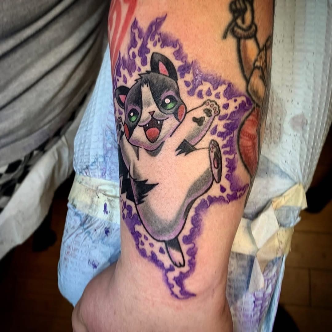 Did this fun Pikachu style mashup of her cat Pikachu.  Fun fact: if cats could run around throwing lightning bolts everywhere, they totally would.  #tattoo #anime #animetattoo #cartoontattoo #colortattoo #pokemon #pokemontattoo #chicagotattoo #chicagotattooshops #chicagotattooartist #darkhearttattoo #cattoo #cattattoo #petportrait #petportraittattoo