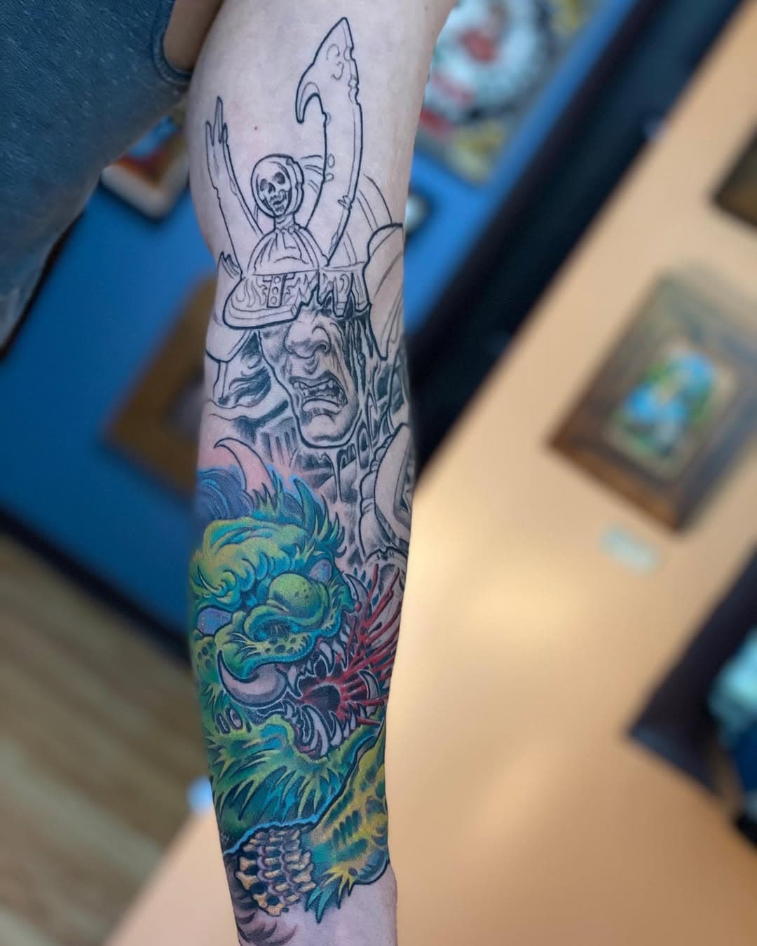 We are well on our way with Mike’s Samurai vs Oni sleeve. This fella has trusted me with some of the coolest ideas over the years, and they just keep getting cooler. 

#doylestown #doylestowntattoo #workinprogress #onitattoo #samuraitattoo