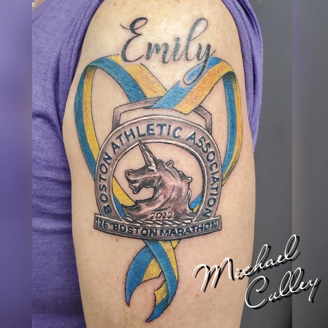 Boston marathon medal by @mikeculley76 !! 🏅🏃🏼‍♂️🏃🏻‍♀️🏅 For a Boston runner, by a Boston runner. 😁 Thanks @shirley.ritter1010 !!

Come downtown to @cheyennemountaintattoo to book your appointment. 313 N. Tejon St. Upstairs, suite 1. Call (719)493-8198 Email tattoomike76@hotmail.com or cheyennemountaintattoo@gmail.com
Tuesday through Saturday, 12 to 7pm.

#mikeatcheyennemountaintattoo #cheyennemountaintattoocompany #cheyennemountaintattoo #tattoo #tattoos #719tattoo #719tattoos #coloradospringstattoo #coloradospringstattoos #coloradosprings #coloradotattoo #coloradotattoos #bostonmarathon #boston