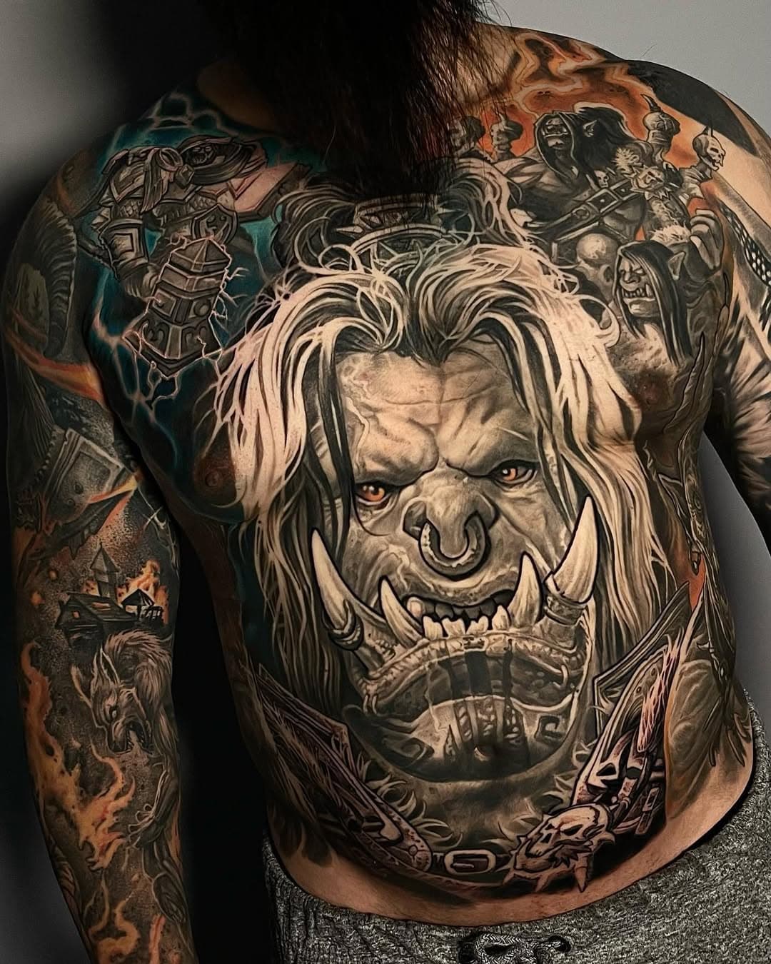 ✊🏻✊🏻✊🏻FOR THE HORDE ✊🏻✊🏻✊🏻Almost done😮‍💨 #chesttattoo#chestpiece#wowtattoo#worldofwarcraft#worldofwarcrafttattoo
