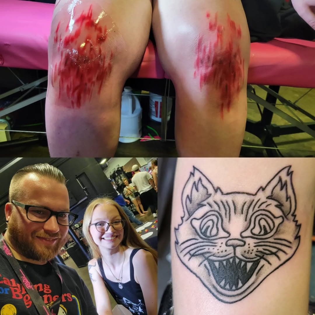 Day 3!!! On the final day of the Tampa show I got beat some knees up on the amazing @_itsuhlissa (not pictured) and knocked out a @mobunniemoproblems original!!! And having a brainfart on the sweetest chick who was scared to her nose pierced!!!