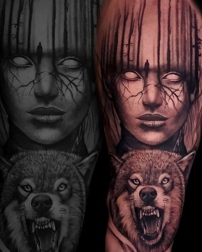I really enjoy doing surrealism!! Taking realistic images and blending them together to make one piece. 
 My books are open for #florida.  Tattoosbynewz1@gmail.com for bookings . 
 All my work is done with the best products for the best results !  @worldfamousink @eldiabloneedles 
@ink_balm 
#Tattoosbynewz #worldfamousink #fyp #eldiabloneedles #foryou #blackandgreytattoos #surrealism