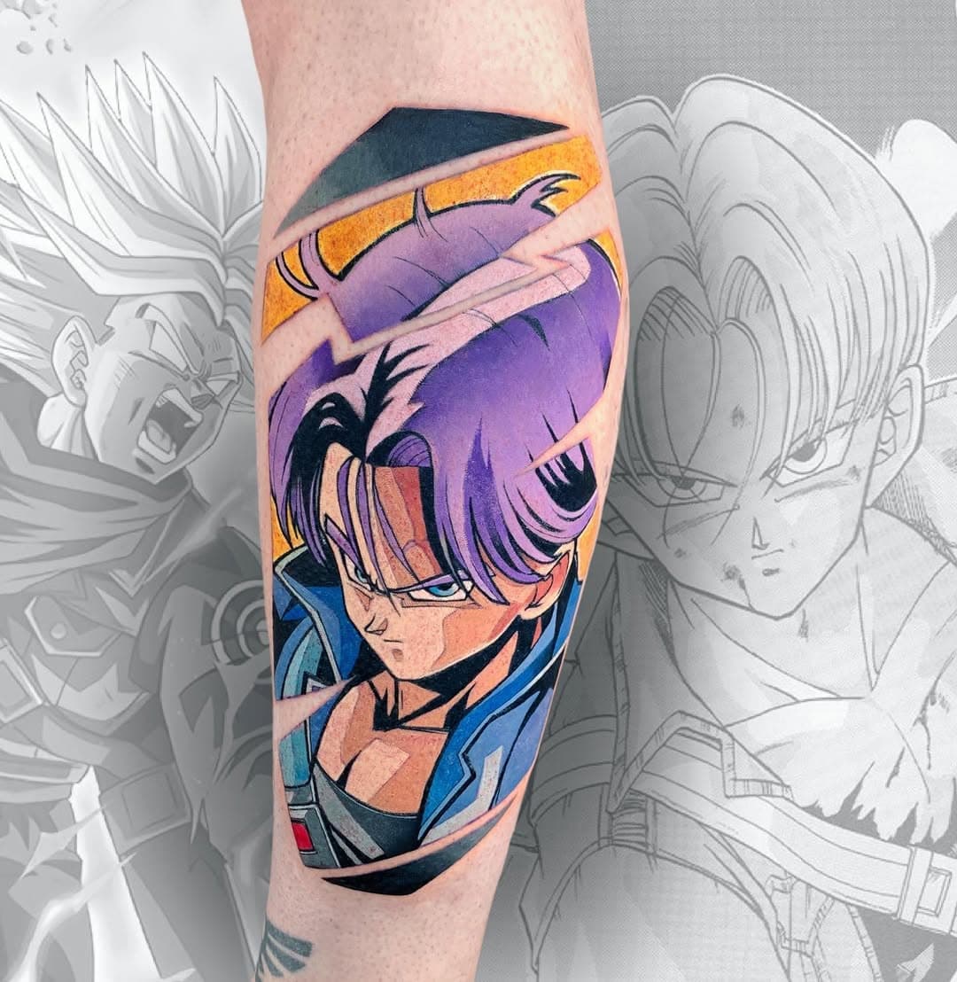 Future Trunks 💜 done on guest spot @stechwerk.kempten 🖤 with @neba.pl #tattoo #animetattoo #dragonballtattoo #futuretrunks #trunks #colortattoo #germany #kempten #dragonballz