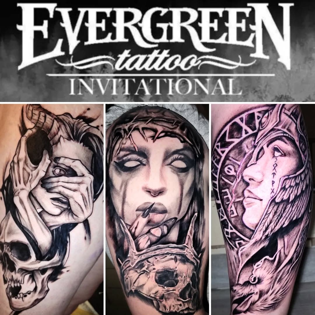 I have the amazing honor to announce that I have been invited to Evergreen Tattoo Invitational! (March 17 - 19th) 
  I'll be rubbing shoulders with the best artists and friends in this exclusive show. I can not wait for this one! 
  Thank you all for your continued support, and if you're interested in traveling with me, let me know!!