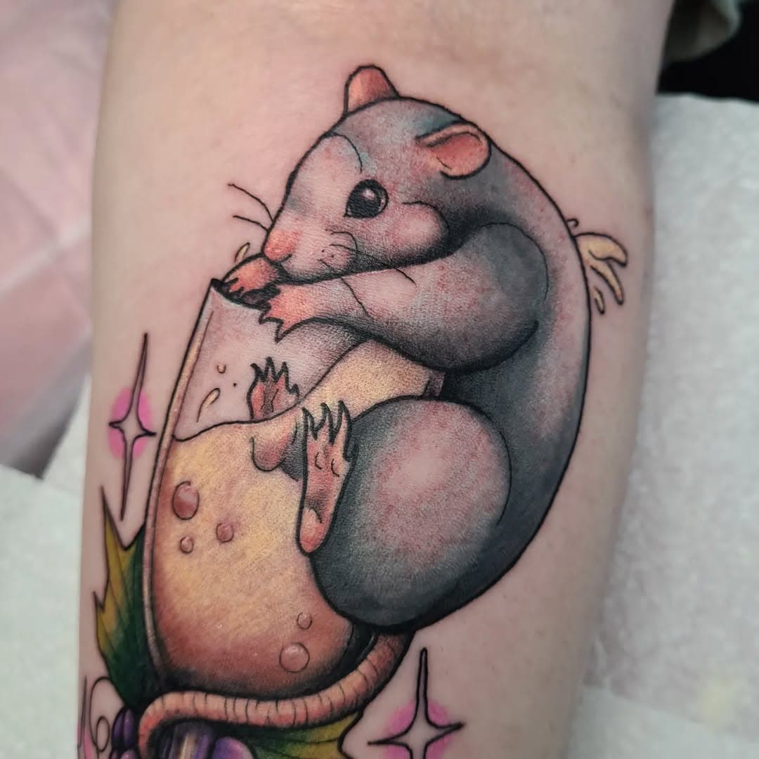 Instagram ruined my last post so here's another zoommm in on 
the lil ratty 
Little rat on a Chardonnay glass with fruit done today for Nikita 💘thanks sooo much for the cool request and sitting so well ,deffo one of my fave pieces I've done ! 
#ratttattoo #rat #petrat #cuterat #fruittattoo
#winetattoo #chardonnay #glasstattoo #forearmtattoo #pettattoo #rat #rats #mouse #mousetattoo #tangerinetattoo #grapetattoo #colourtattoo #neotrad #neotraditional #neotradtattoo #neotraditionaltattoo #uktattoo