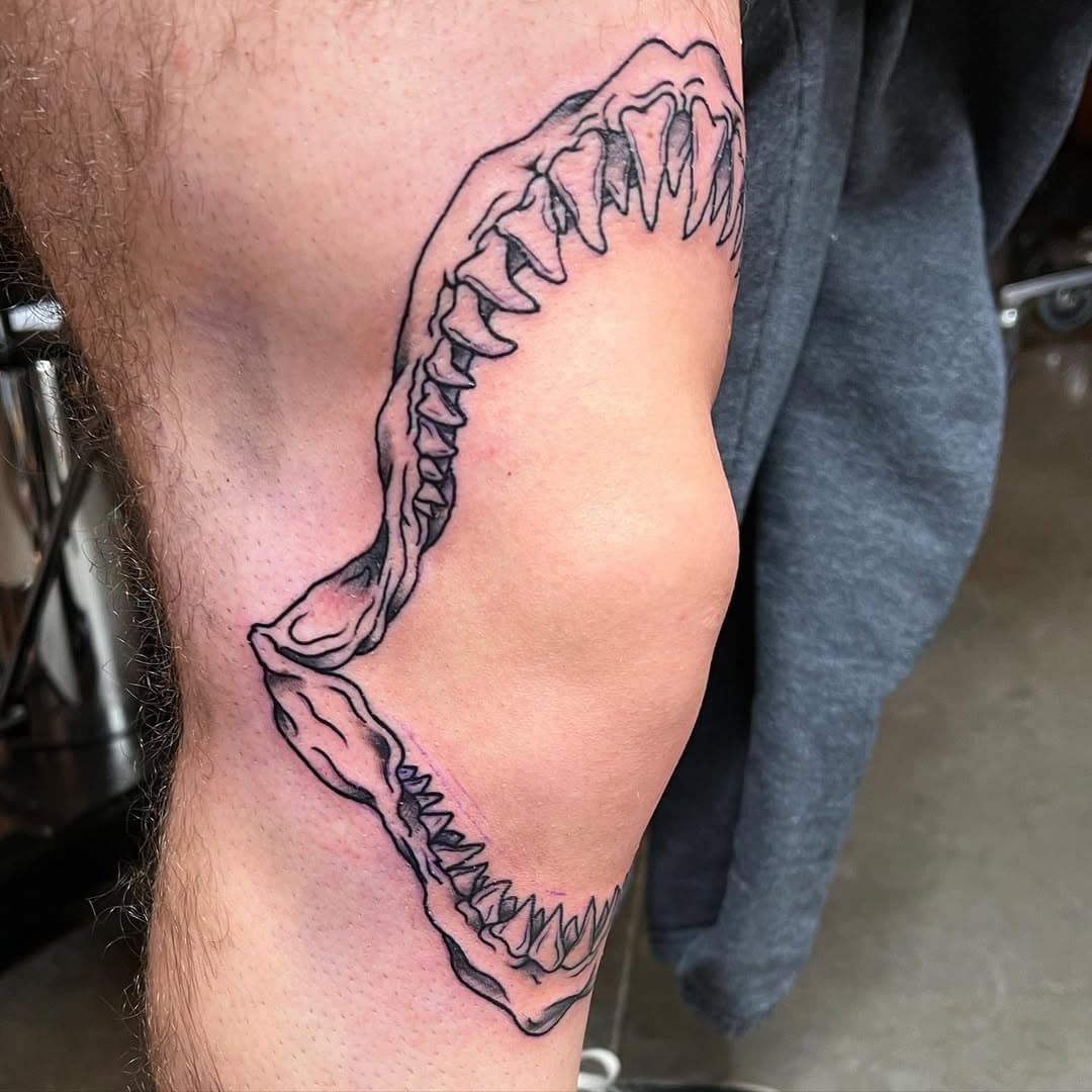 Shark jaw done by @kylegrovertattoos