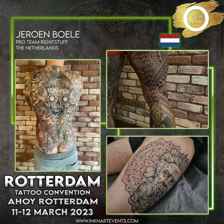 op 11 maart zit @jeroen.boele @limited.edition.arnhem op de tattoo conventie @inknartrotterdam. in de @rightstuffshop.nl booth. tot volgende week!! #tattoo#conventie#rotterdam #art#artist#tattoo#freehand#blackandgreytattoo #arnhem #dotwork#linework