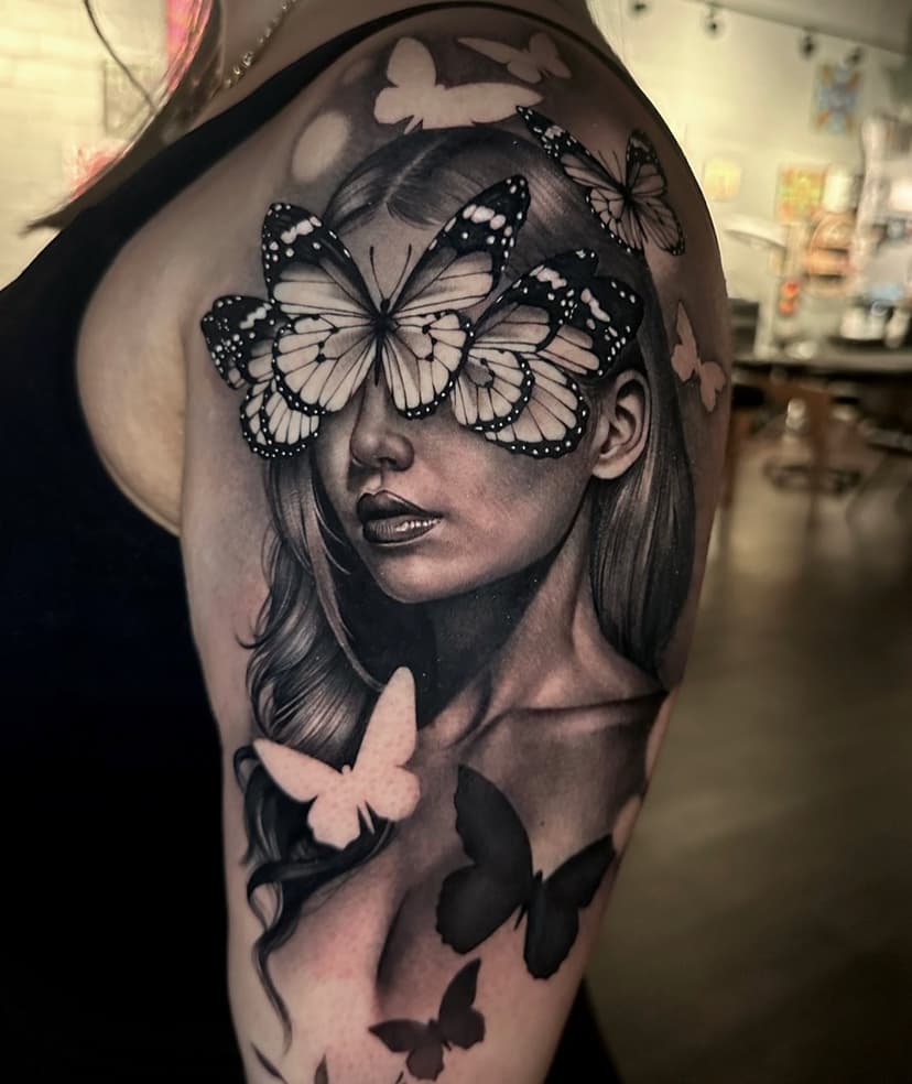 🦋Butterfly lady 🦋 1st session to start her sleeve. Thank you Jazmyn ! 
Always love doing lady faces ! Just a friendly reminder, my books open back up April 30th ✨

.
.
.
.
#dallas #dallastattooartist #butterflyfacetattoo #butterflyladytattoo #butterfly #butterflytattoo #dfwtattoos #texasink #texasinked