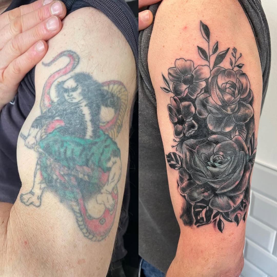 Cover up done today #coveruptattoo #beforeandafter