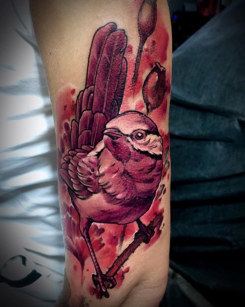 #watercolortattoo #redbirdtattoos #colortattoobird #customtattoos